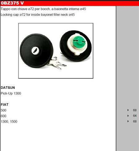 Tappo Serbatoio Carburante a Baionetta Fiat 500 - 600 1300 1500 BZ375V
